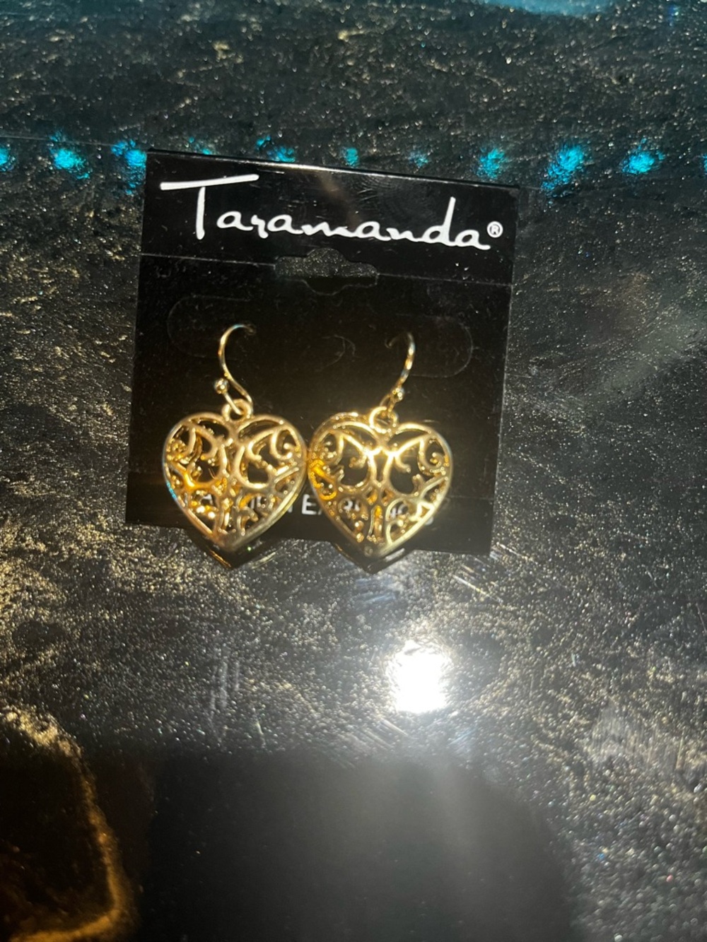 Gold Filigree Heart Drop Earrings